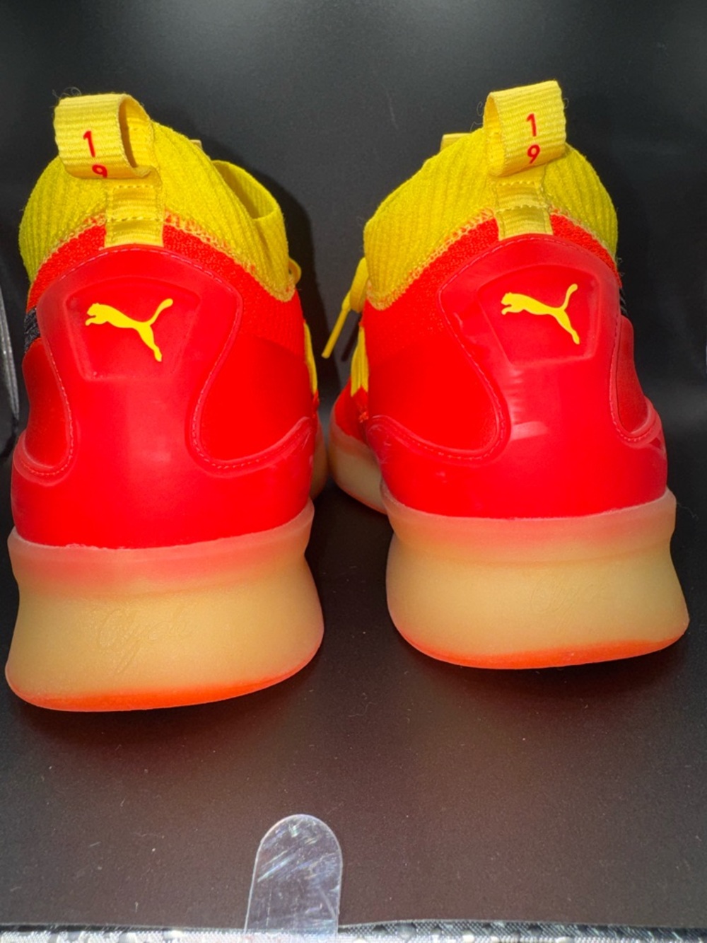 Puma Clyde Court Neon Orange Sneakers Men’s 10 Women’s 11.5 Glow Sole High Top - Picture 7 of 17